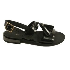 New O L'Autre Chose Womens Size 35 Black Patent Leather Tassel Slingback Sandals